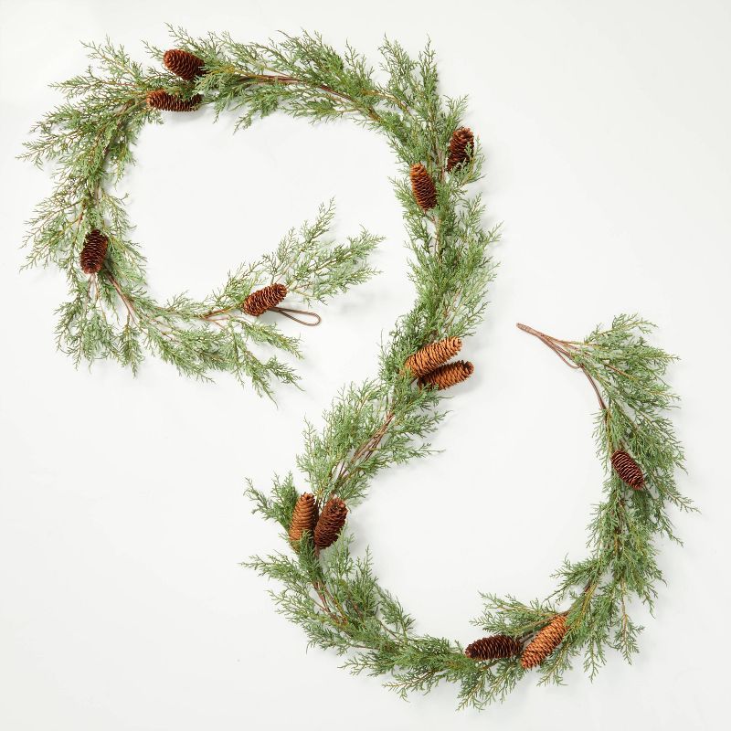 10' Cedar with Pinecones Seasonal Faux Garland Green/Brown - Hearth & Hand™ with Magnolia | Target