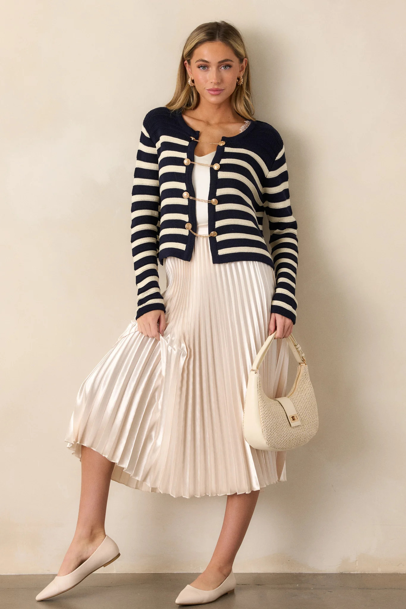 Harborside Hideaway Navy & White Stripe Cardigan | Red Dress