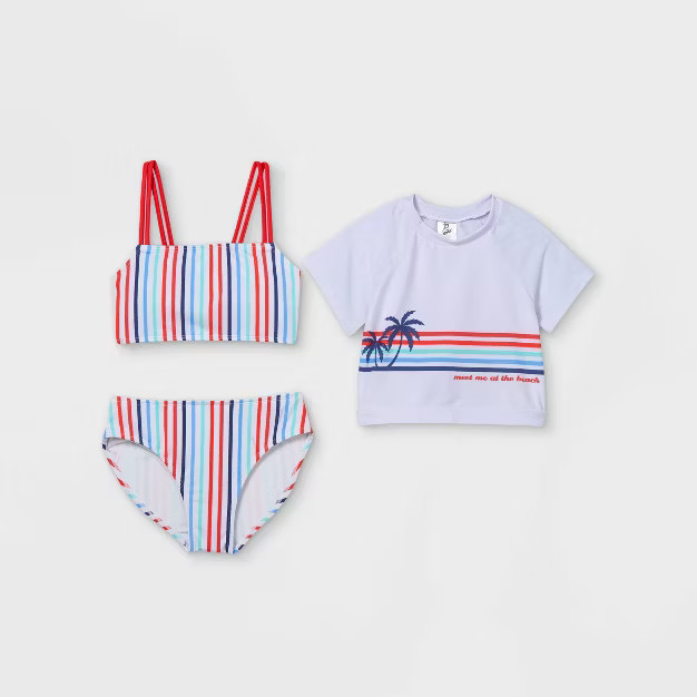 Girls' Meet Me At The Beach Bikini Short Sleeve Cropped Rash Guard Set - art class™ | Target
