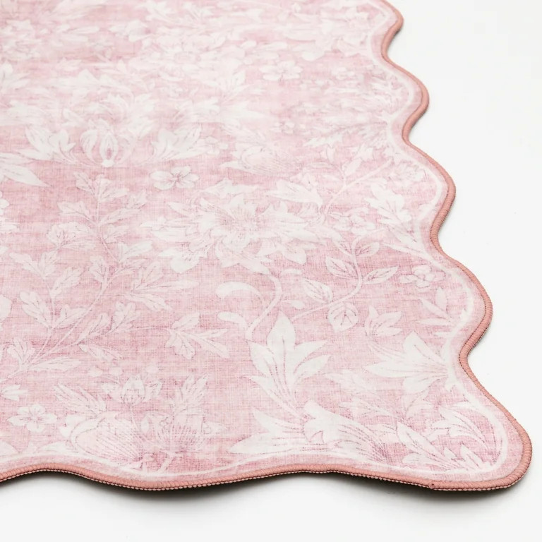 Mainstays 4'x5'6" Pink Feather Faux Fur Scalloped Indoor Area Rug | Walmart (US)