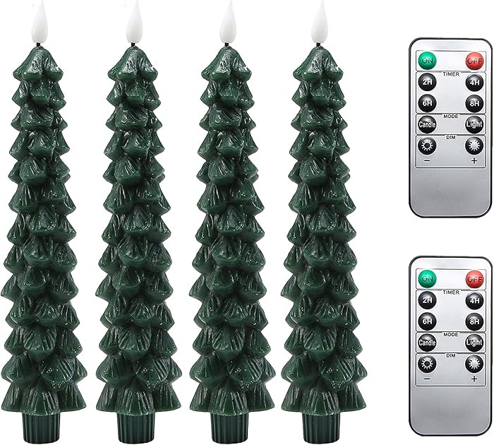 Fo32won Christmas Tree Shaped Flameless Candlesticks Battery Operated with Remote and Timer, Set ... | Amazon (US)