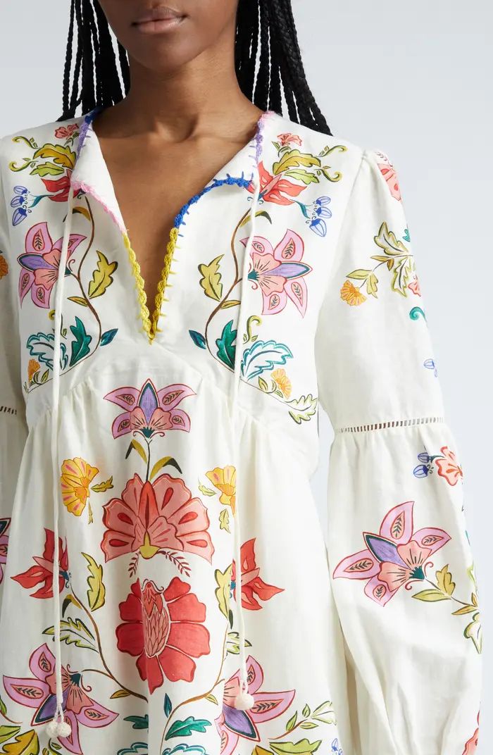 Floral Long Sleeve Linen Blend Minidress | Nordstrom