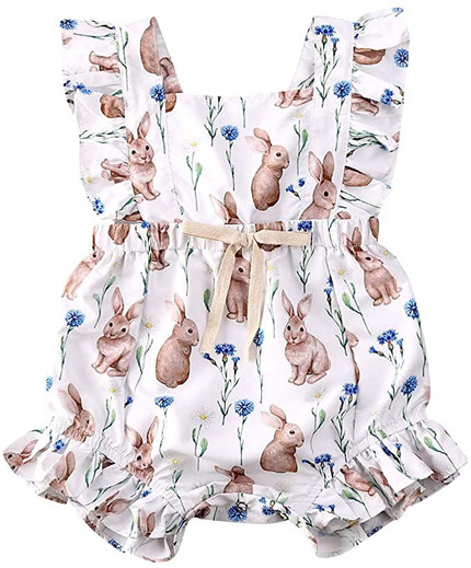 Click for more info about Lamuusaa Infant Baby Girls Easter Bunny Romper Ruffled Sleeveless Bodysuit One-Piece Jumpsuit Sho...
