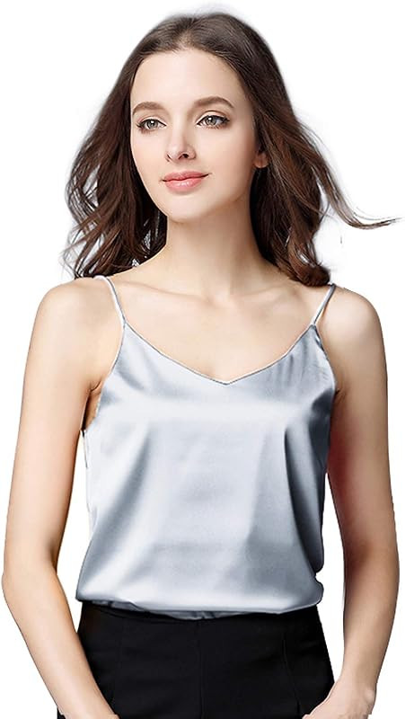 Miqieer Basic Women's Silk Tank Top Ladies V-Neck Camisole Silky Loose Sleeveless Blouse Satin Ta... | Amazon (US)