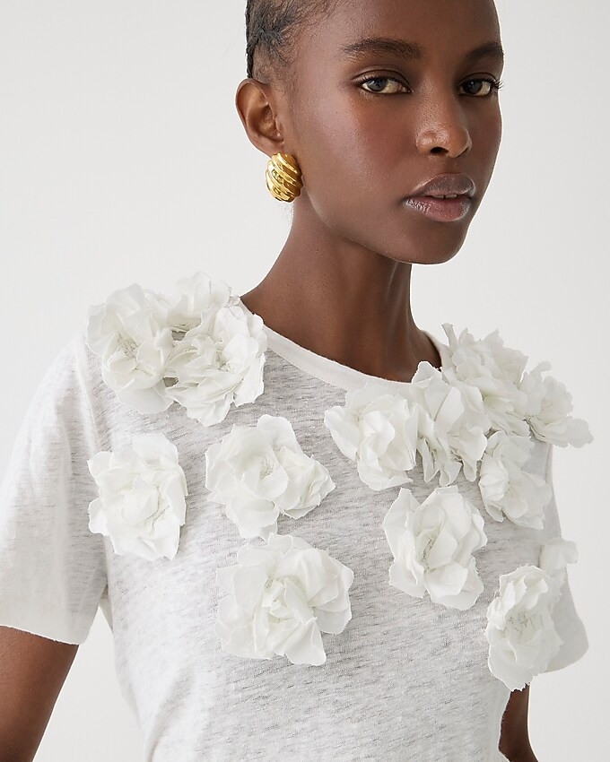 Relaxed linen tee with floral appliqués | J. Crew US