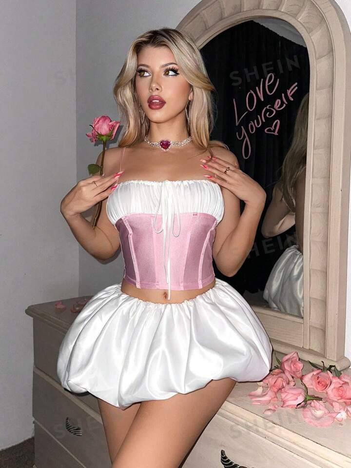 SHEIN Sweetina Y2k Spring Solid Color Low Waist Pleated Bubble Fower Mini  Skirt | SHEIN