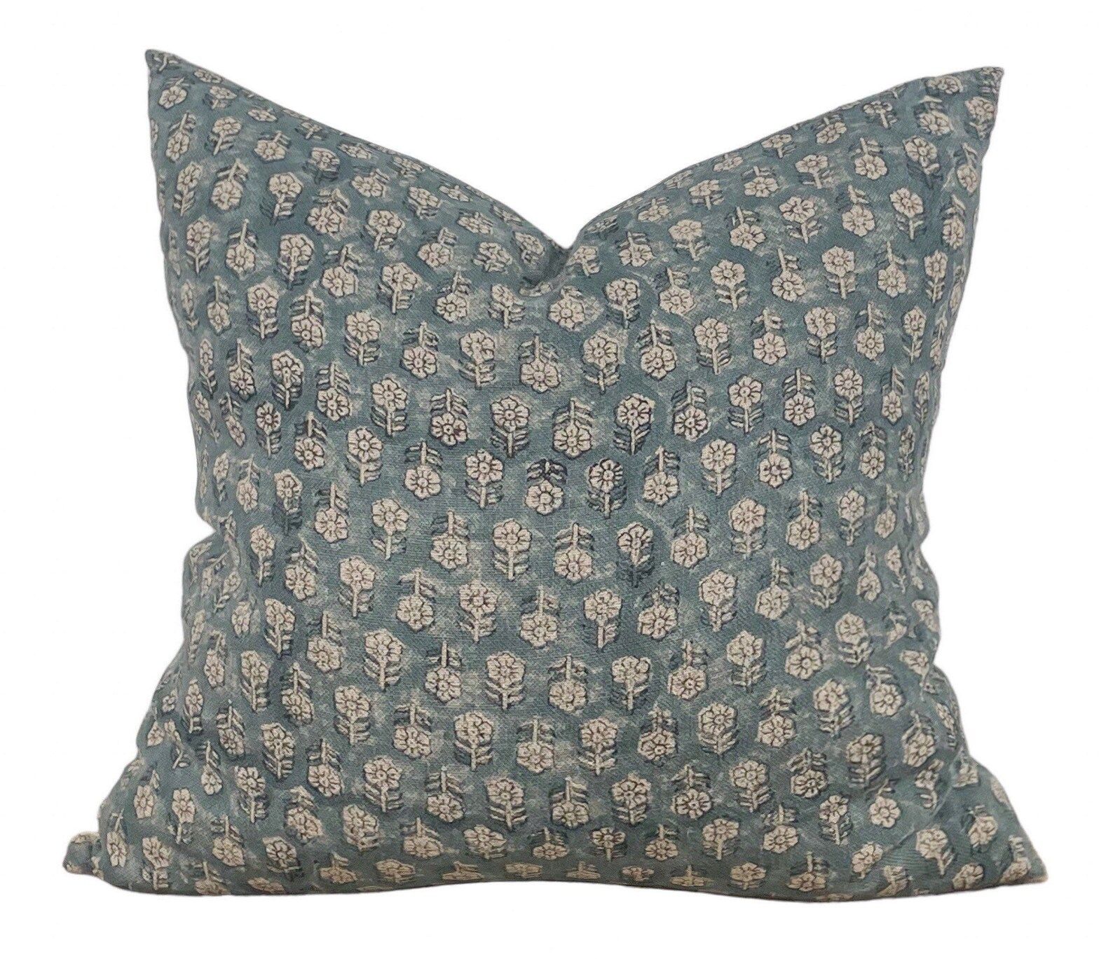 Designer Tulsi in Teal Pillow Cover // Indigo Blue Pillow // Boho Pillow // Decorative Floral Thr... | Etsy (US)
