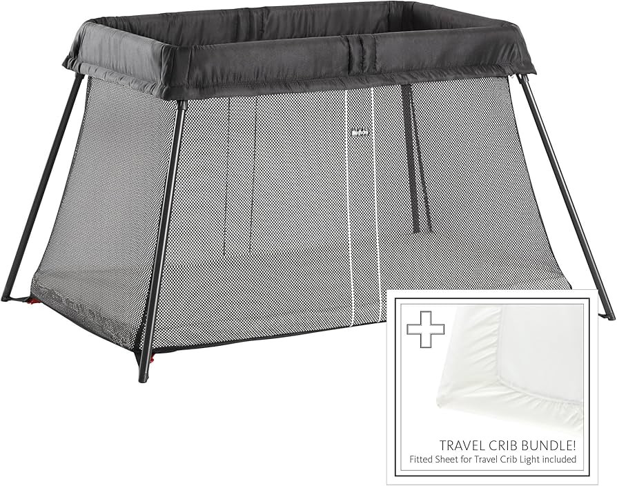 BabyBjörn Travel Crib Light + Fitted Sheet Bundle Pack, Black, One Size (640001US) | Amazon (US)
