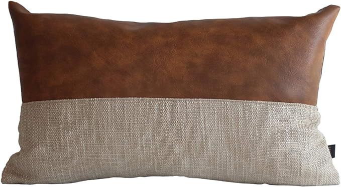 Kdays Halftan Lumbar Pillow Cover Cognac Leather Decorative Throw Pillow Case Farmhouse Rectangul... | Amazon (US)