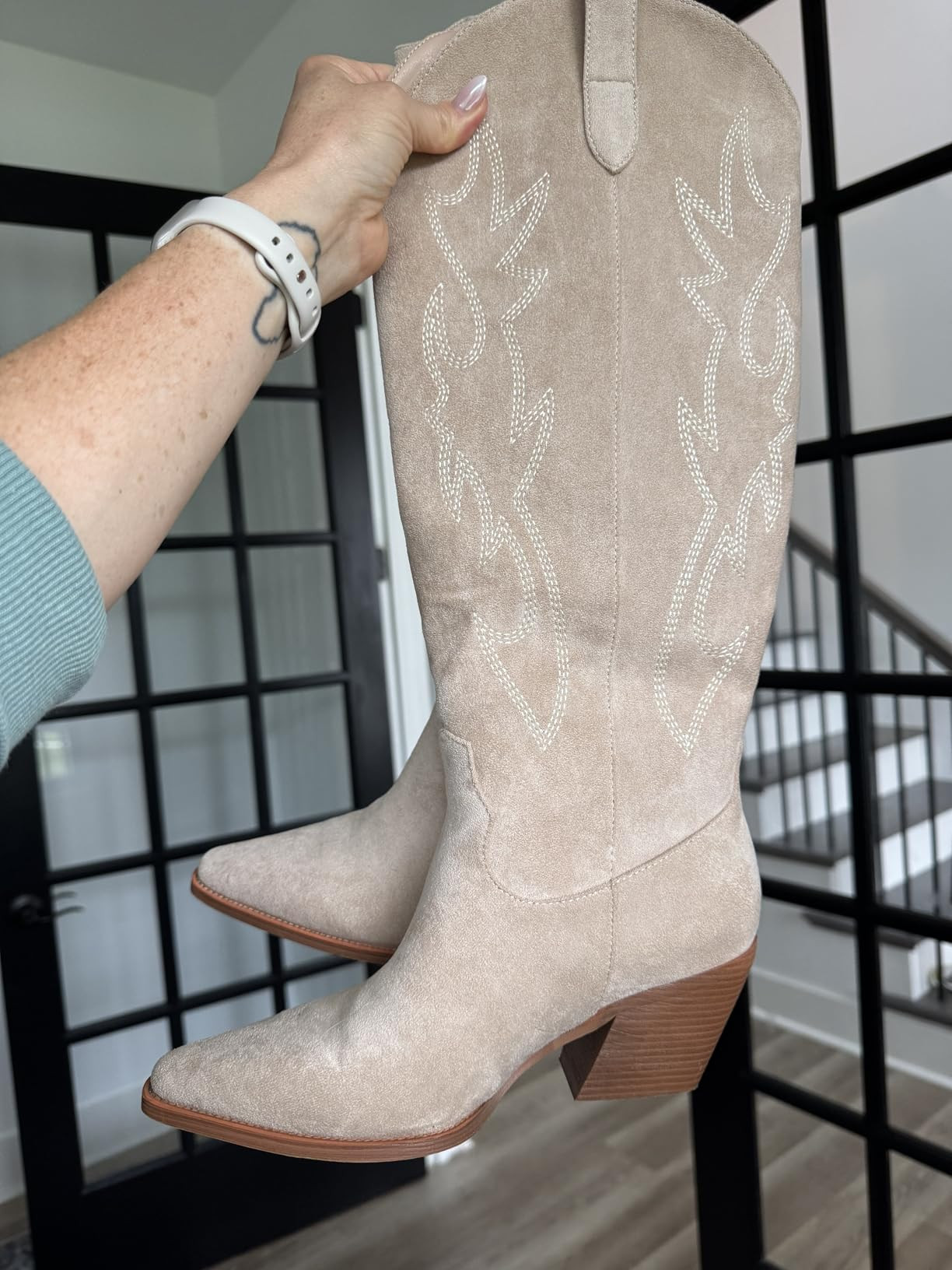 Cowgirl Boots Women Knee High Boots Pointed Toe and Block Heel Cowboy Suede and Faux Leather Boot... | Amazon (US)