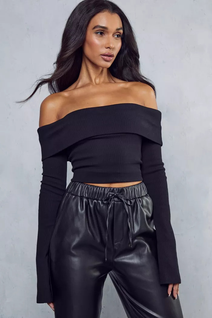 Ribbed Off The Shoulder Long Sleeve Top | Boohoo.com (UK & IE)