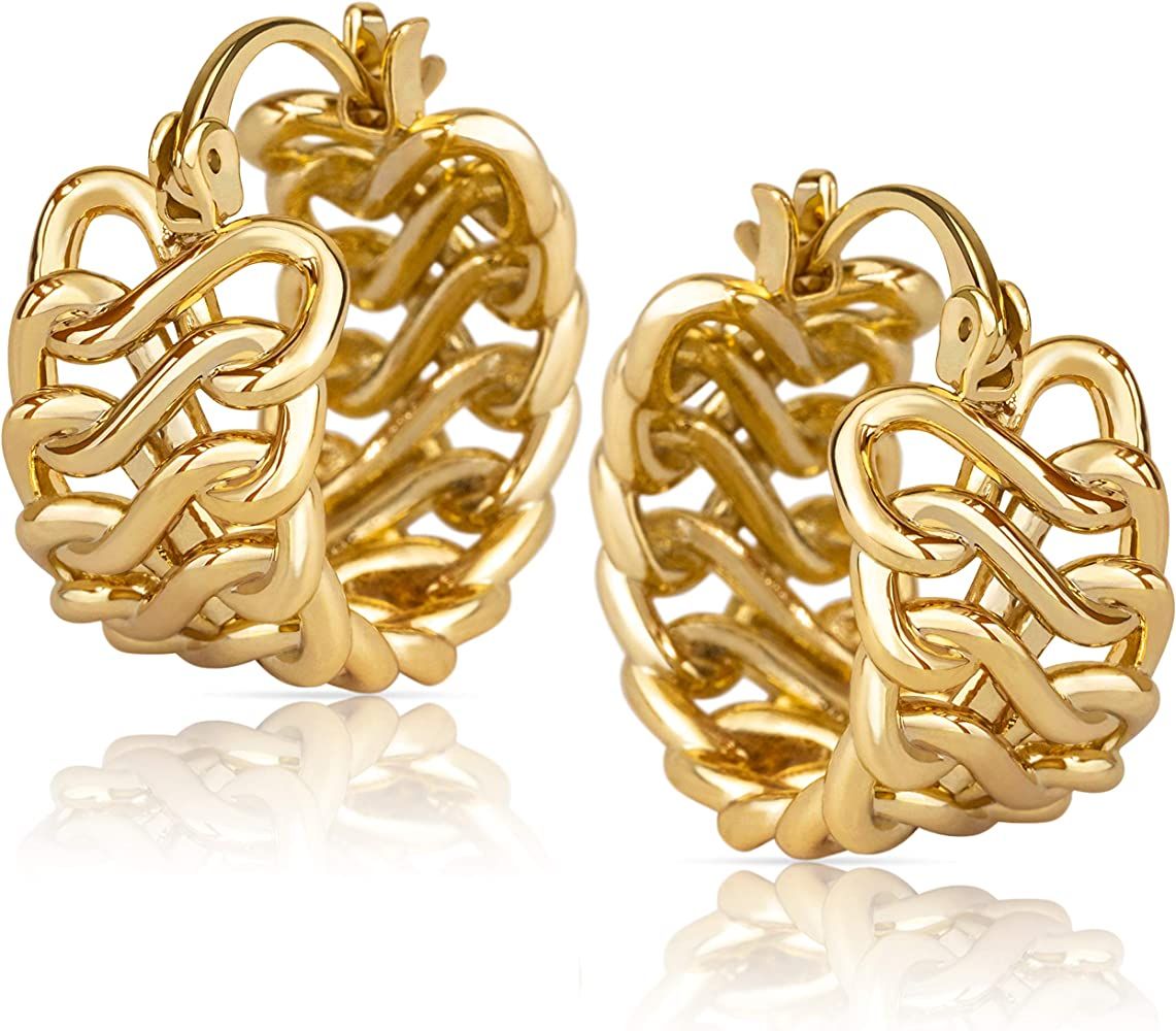 14k Gold Braided Huggie Hoop Earrings for Women | Gold Chunky Hoops | Gold Huggie Earrings for Women | Amazon (US)