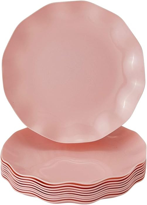 SILVER SPOONS Elegant Plastic Plates for Party with Scalloped Rim (10 PC), Disposable Heavy-Duty ... | Amazon (US)