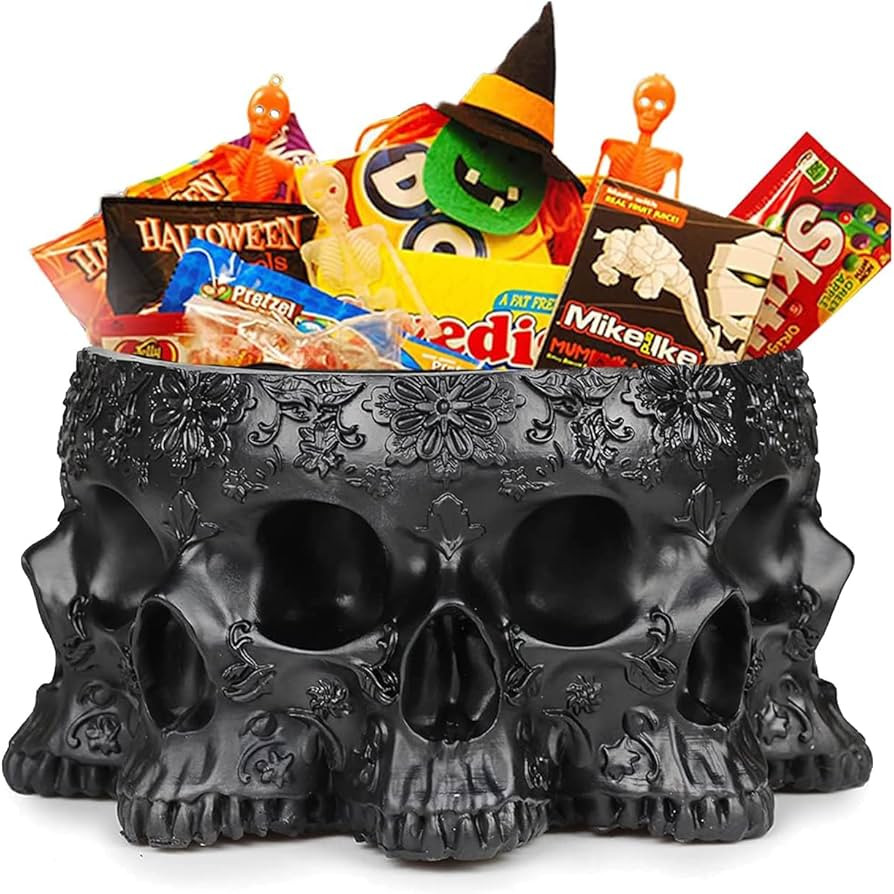 Skull Multiple Faces Halloween Candy Server Bowl, Spooky Decorations Sugar Snack Tray, Polyresin ... | Amazon (US)