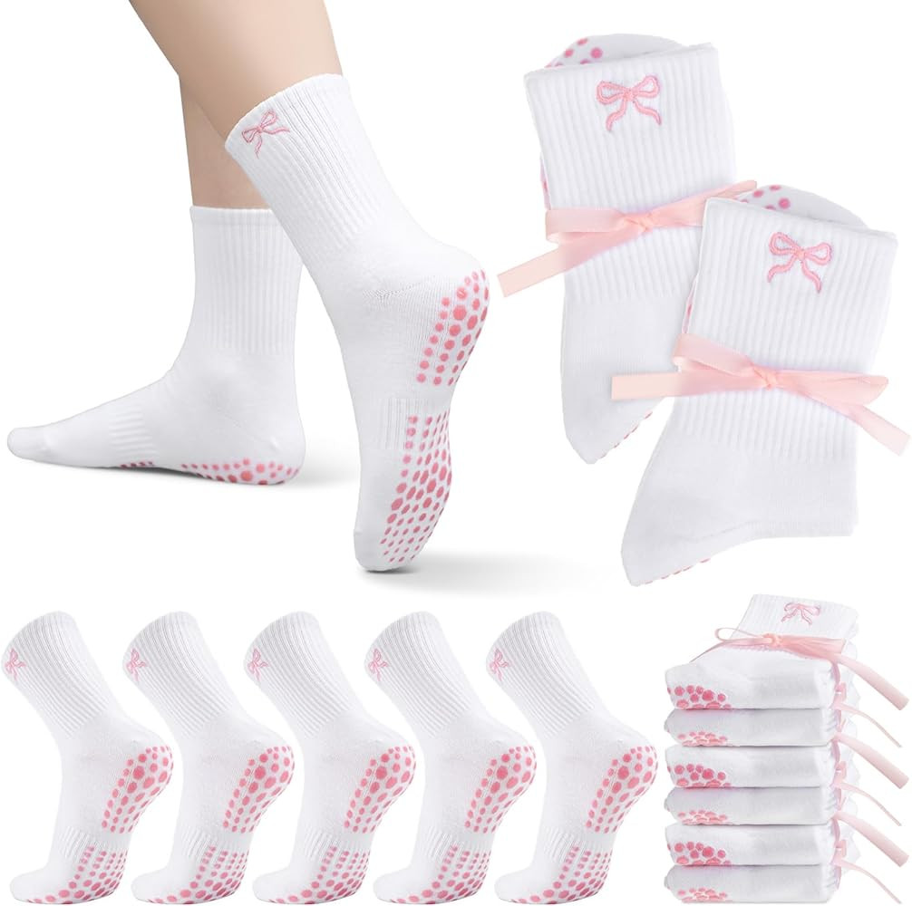 Jeyiour 5 Pairs Coquette Bow Socks for Women Cute Non-slip Pure Cotton Socks with Embroidered for... | Amazon (US)