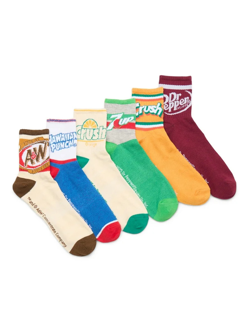 Soda Brands Men's Quarter Crew Ankle Socks, 6-Pack, Shoe Sizes 8-12 | Walmart (US)
