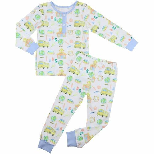 Blue Knit School Print Pajamas | Cecil and Lou