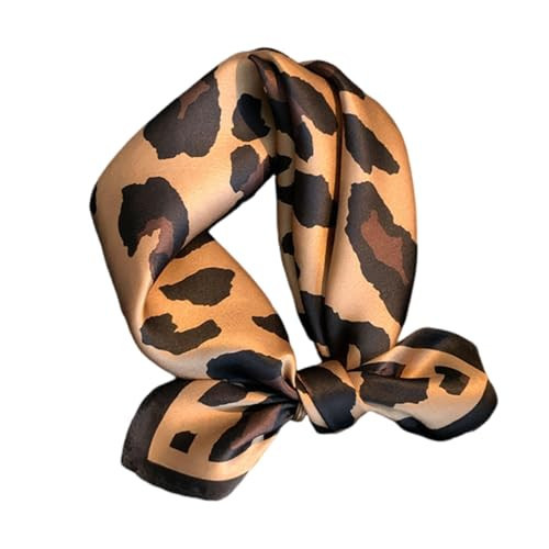 PLIPON 100% Mulberry Silk Neck Scarf - 21"x21" Small Printed Square Neckerchief Scarves for Women Gift Packed (Brown Leopard) | Amazon (US)