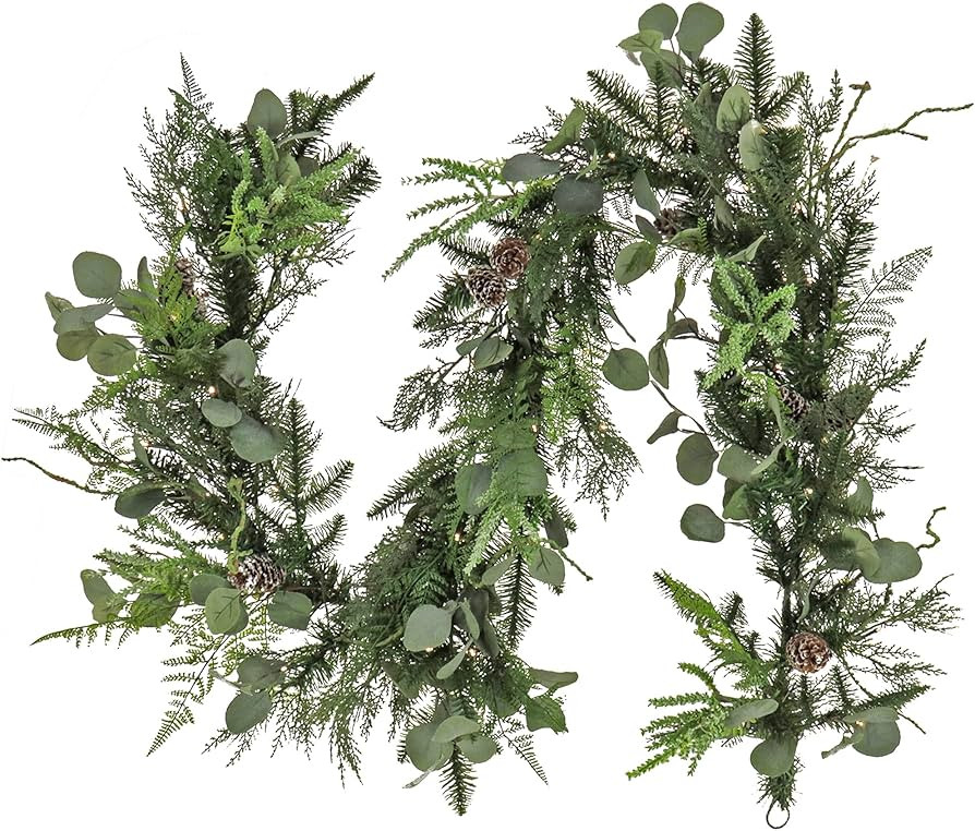 National Tree Company HGTV Home Collection Pre-Lit Winter Garden Eucalyptus Mixed Tip Garland, Gr... | Amazon (US)