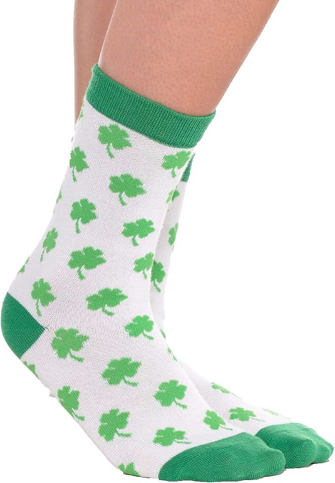 St. Patrick's Day Green and White Shamrock Crew Socks - One Size, 1 Pair - Perfect for Celebratio... | Amazon (US)