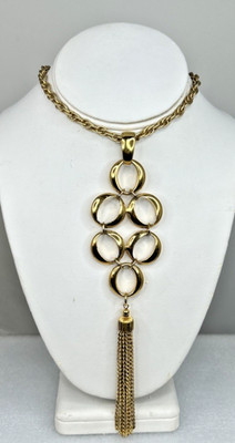 Crown Trifari Vintage Geometric Circle Tassel Necklace Chain Gold Tone Signed | eBay US