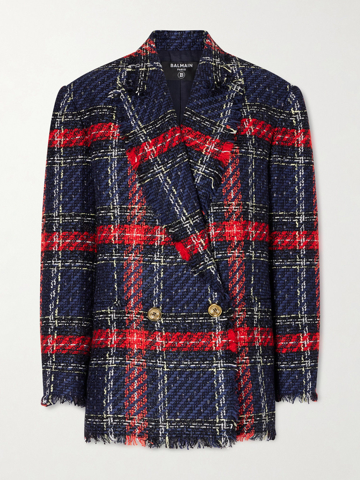 Balmain - Fringed Checked Tweed Jacket - Multi | NET-A-PORTER (US)
