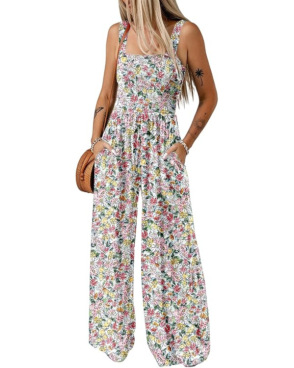 Dokotoo Women's Casual Loose Overalls Jumpsuits One Piece Sleeveless Printed Wide Leg Long Pant R... | Amazon (US)