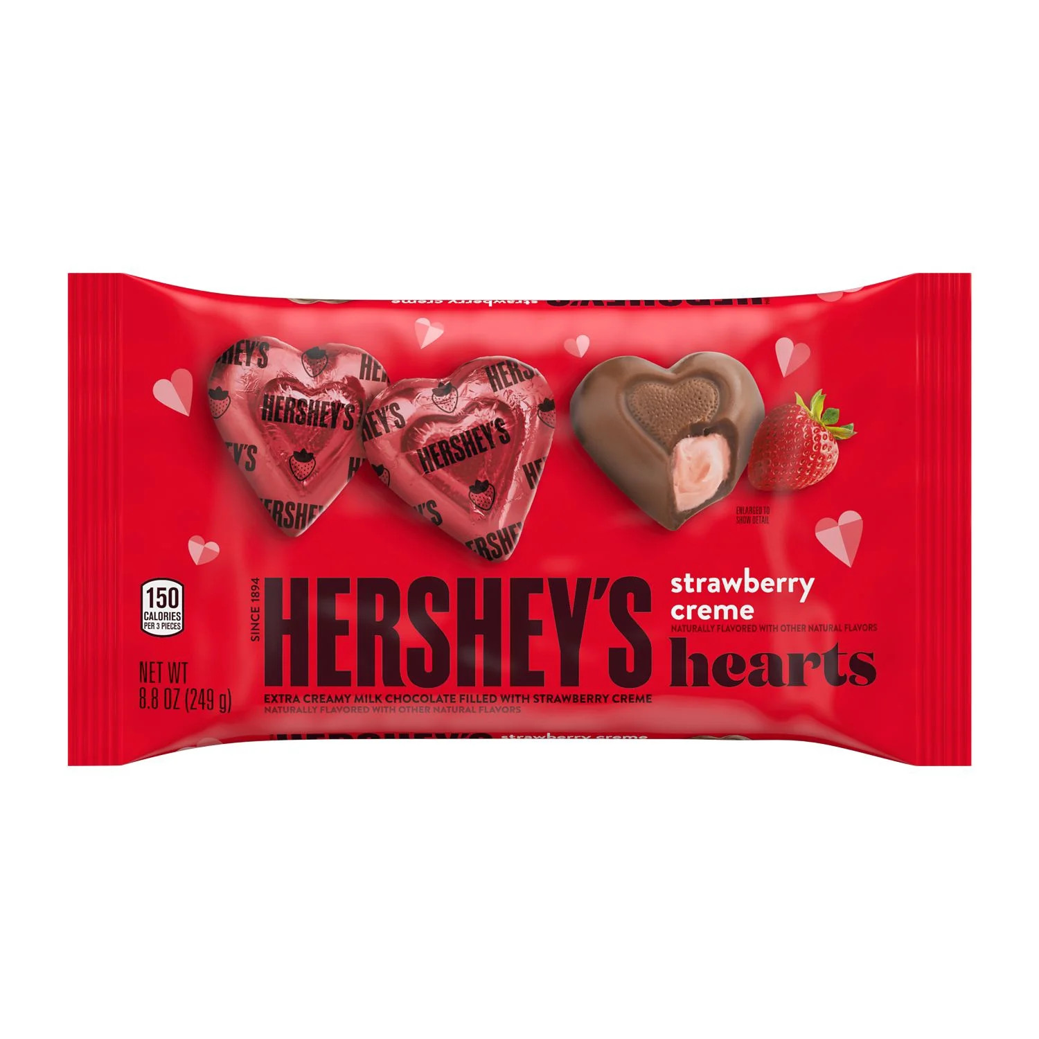 HERSHEY'S, Extra Creamy Milk Chocolate Strawberry Creme Hearts Candy, Valentine's Day, 8.8 oz, Ba... | Walmart (US)