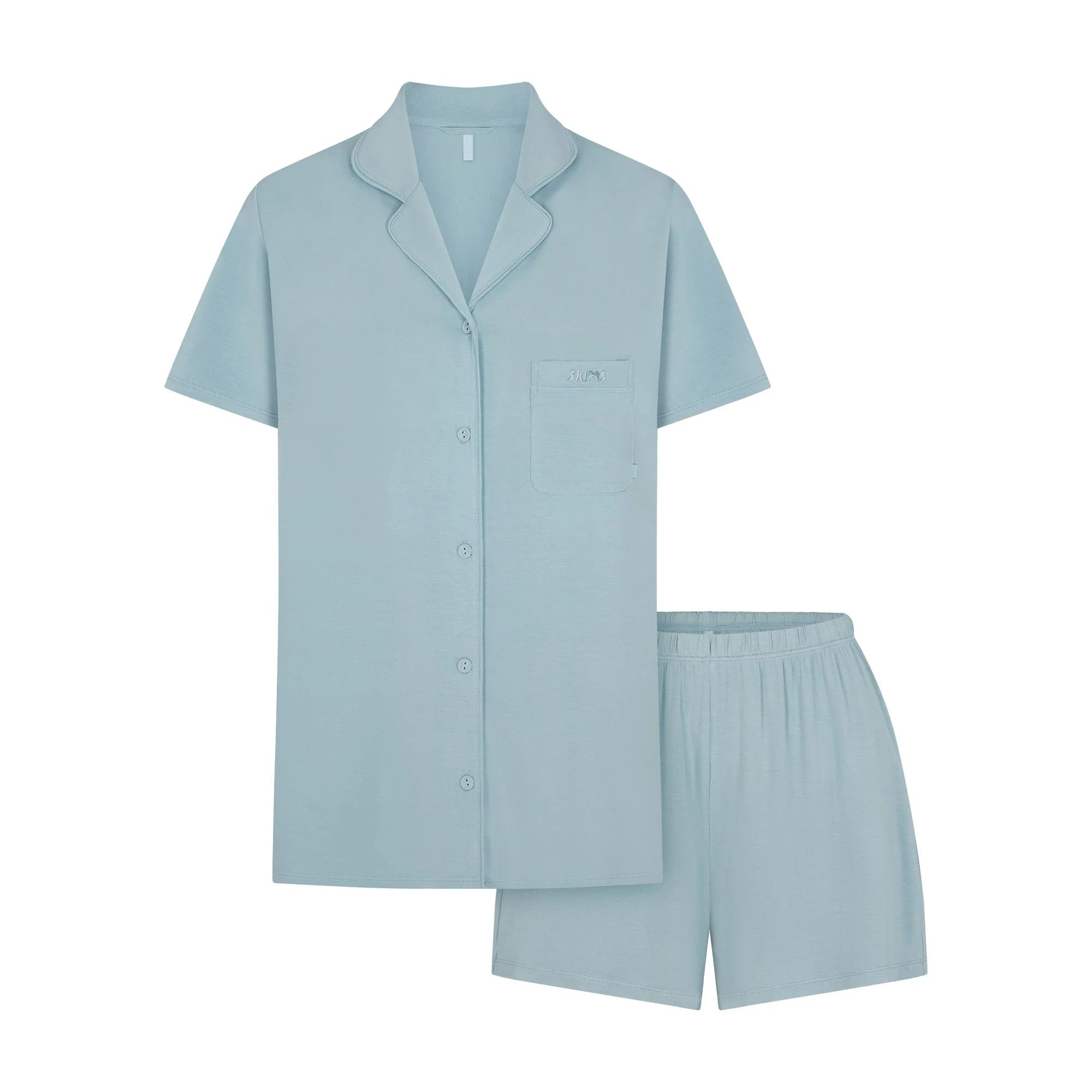 SKIMS SLEEP SHORT SLEEVE BUTTON UP SET | SKY | SKIMS (US)