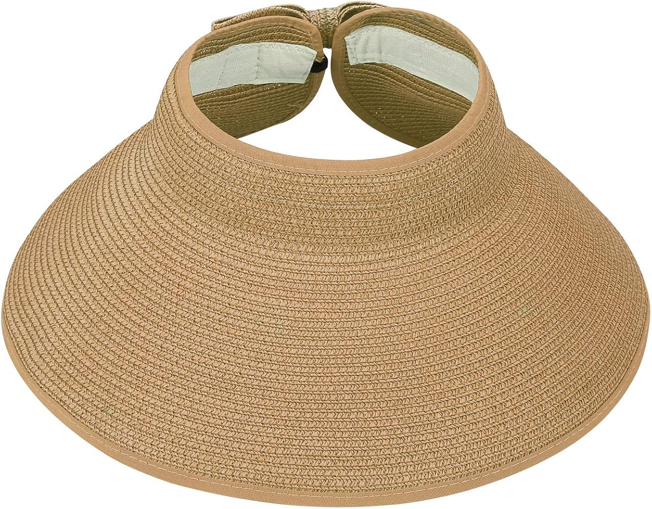 HDE Sun Visor for Women Roll Up Ponytail Hat Packable Beach Straw Visor Sun Hats | Amazon (US)
