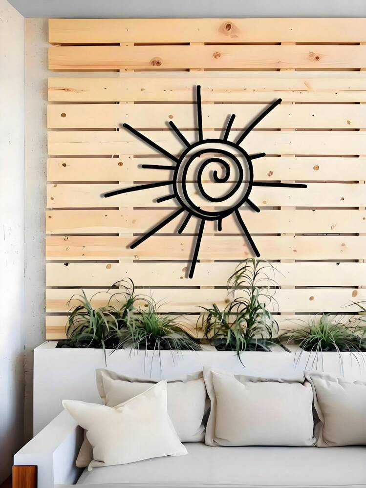 [1pc Chic Metal Sun Sculpture] HELLOYOUNG Contemporary Metal Sun Wall Sculpture - 1pc Chic Outdoor Beach Decor, Durable Wall Hanging Art For Home And Garden | SHEIN