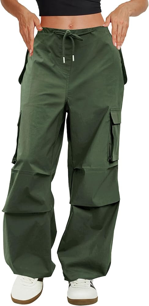 Cargo Pants Women Low Waisted Parachute Pants with Pockets Loose Baggy Hiking Pants Y2K Clothes | Amazon (US)