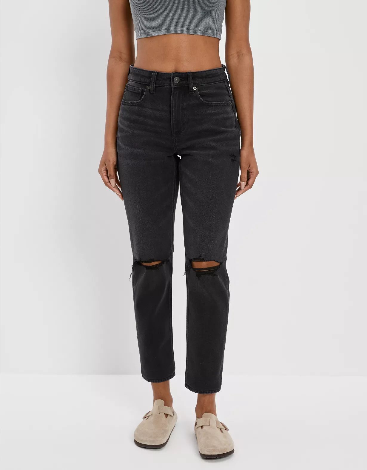 AE Stretch Ripped Mom Jean | American Eagle Outfitters (US & CA)