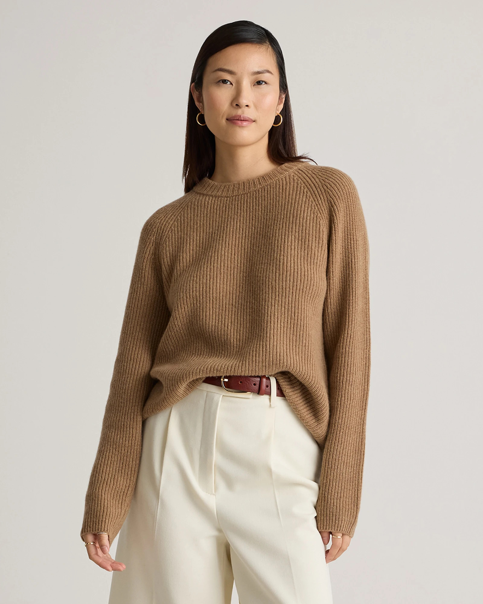 Quince | Women's Mongolian Cashmere Fisherman Crewneck Sweater in Charcoal, Size Medium | Quince