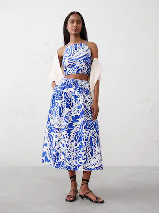 Poplin Drop-Waist Midi Skirt | Banana Republic Factory