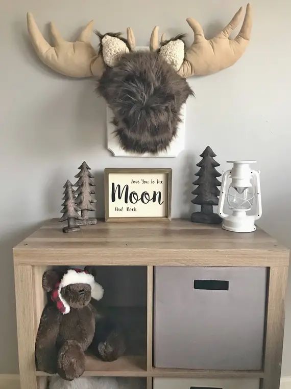 Moose head Wall Mount, Moose Nursery decor Woodland Nusery, Moose head stuffed, Mountain Nursery | Etsy (US)