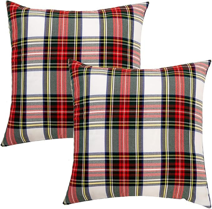 GTEXT 2 Pack Christmas Decor White Plaids Pillow Covers Buffalo Check Throw Pillow Cover Tartan C... | Amazon (US)