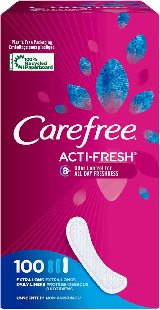 Carefree Acti-Fresh Pantiliners, Extra Long Flat, Unscented, 100 Count (Pack of 1) | Amazon (US)