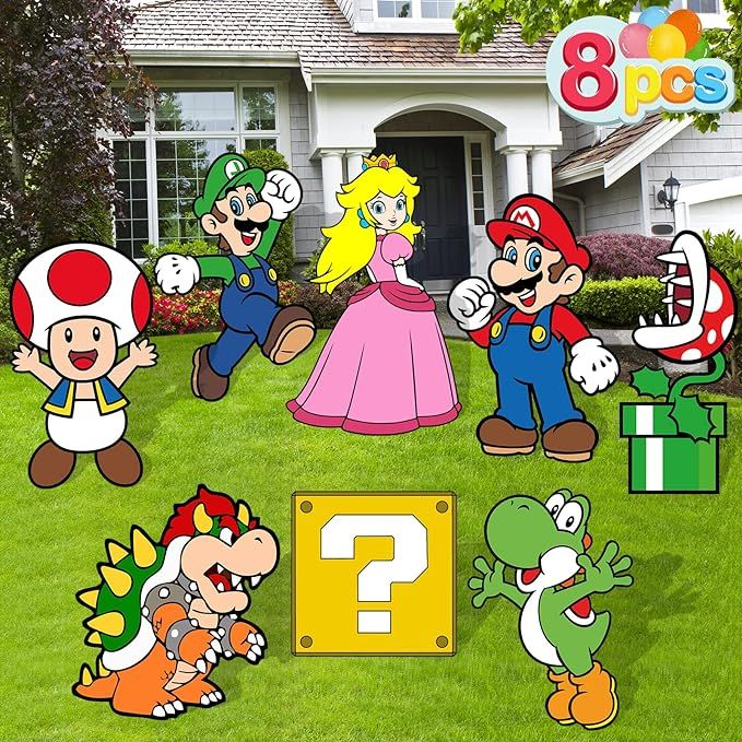 Mario Birthday Party Supplies, 8PCS Yard Signs with Stakes, Outdoor Lawn Party Decor, Mario Birth... | Amazon (US)