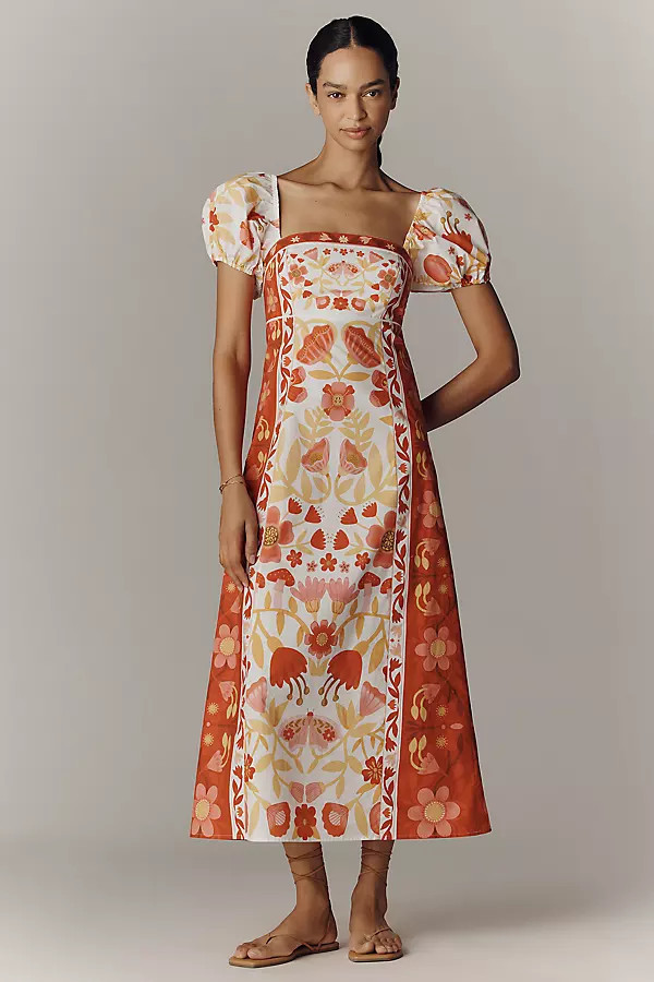 Farm Rio x Anthropologie Cotton Puff-Sleeve Midi Dress | Anthropologie (US)