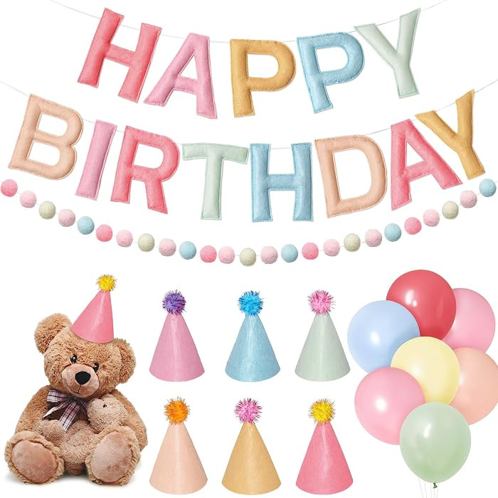 Retro Pastel Happy Birthday Banner Set with Party Hats | Amazon (US)