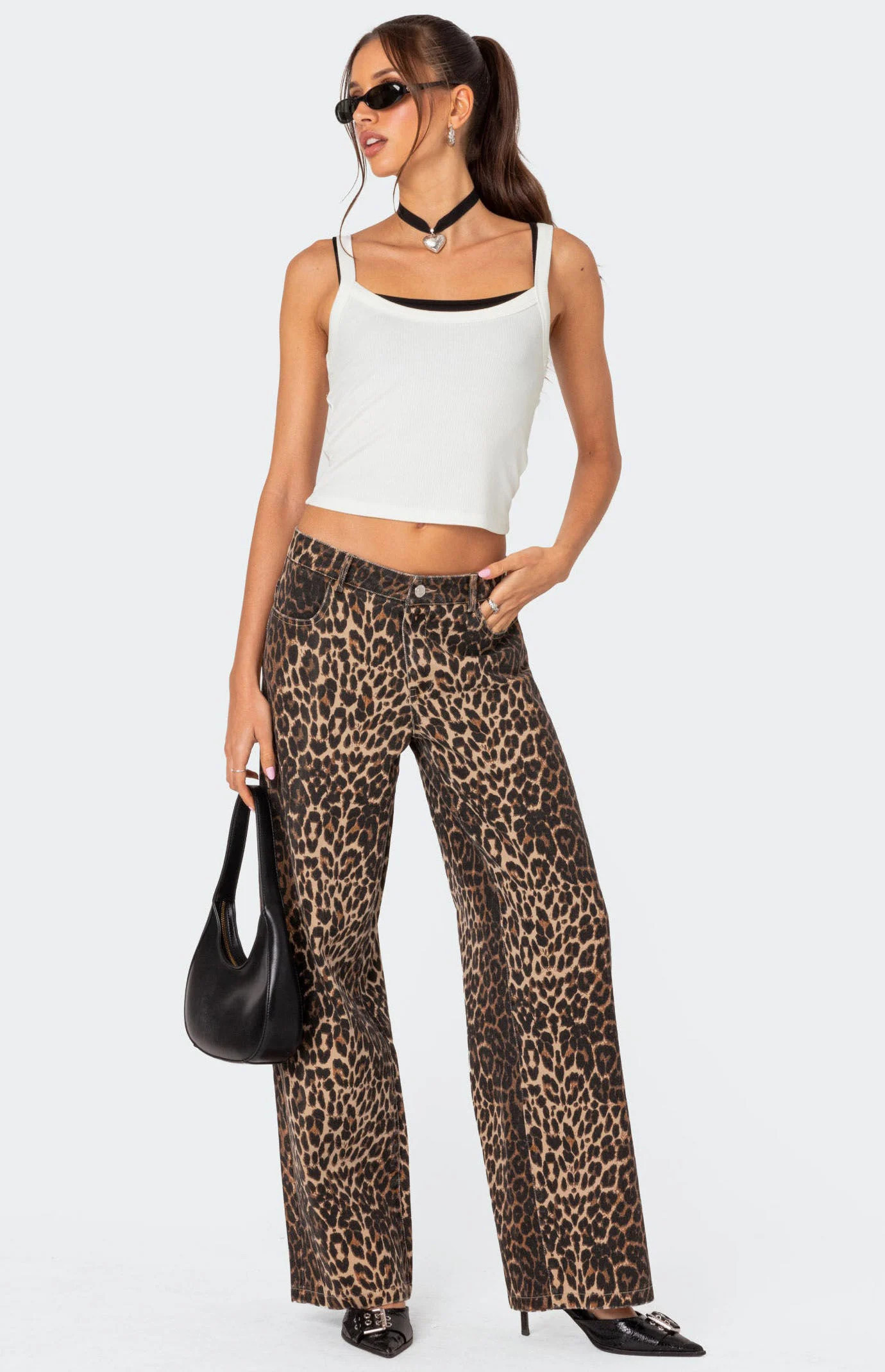 Edikted Women's Leopard Printed Low Rise Jeans - Size Large | PacSun