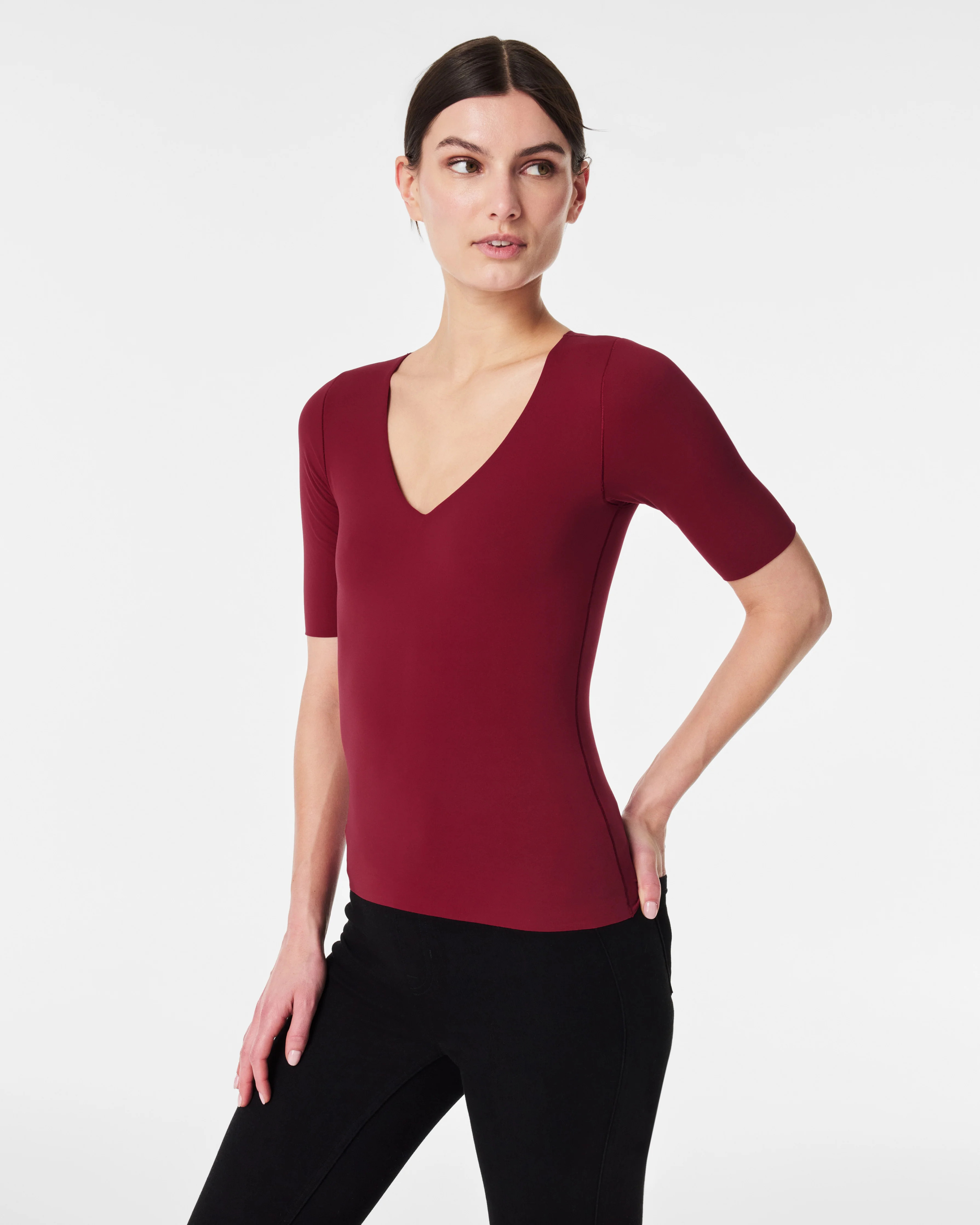 Fit-to-You V-Neck Elbow-Sleeve Tee | Spanx