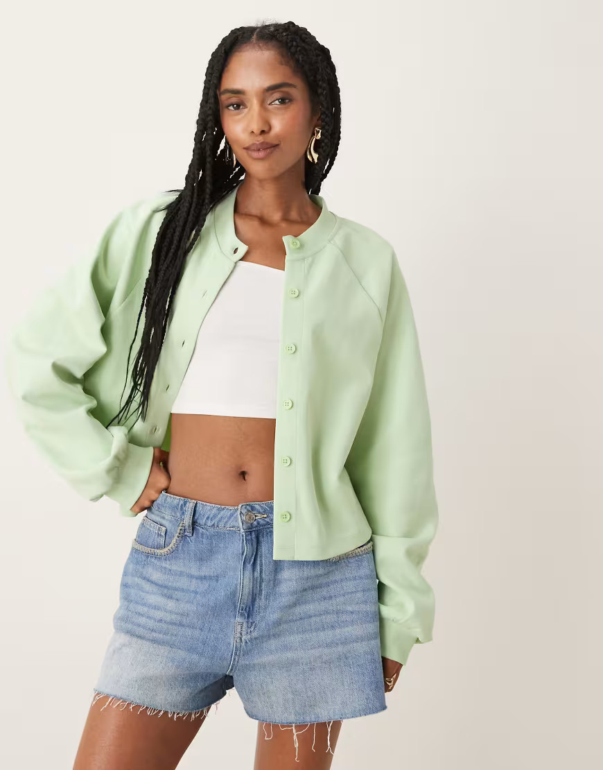 ASOS DESIGN interlock cardigan in pastel green | ASOS (Global)