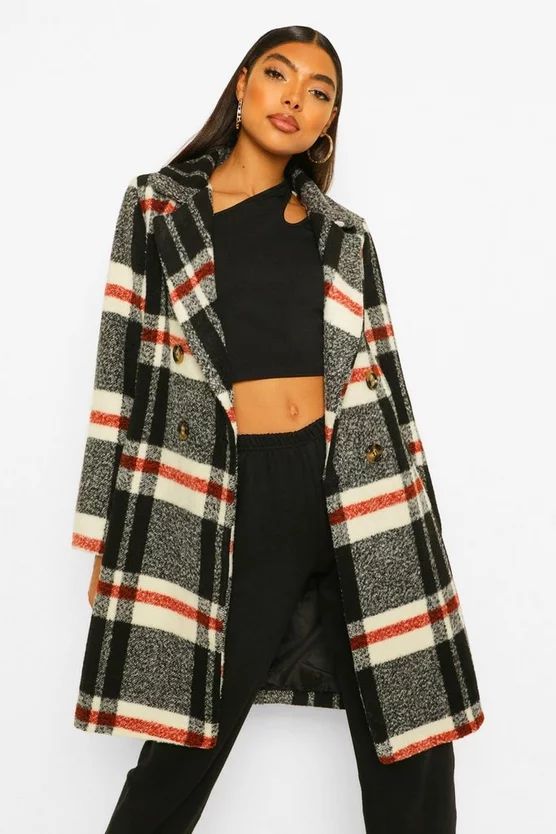 Tall Check Wool Look Coat | Boohoo.com (US & CA)