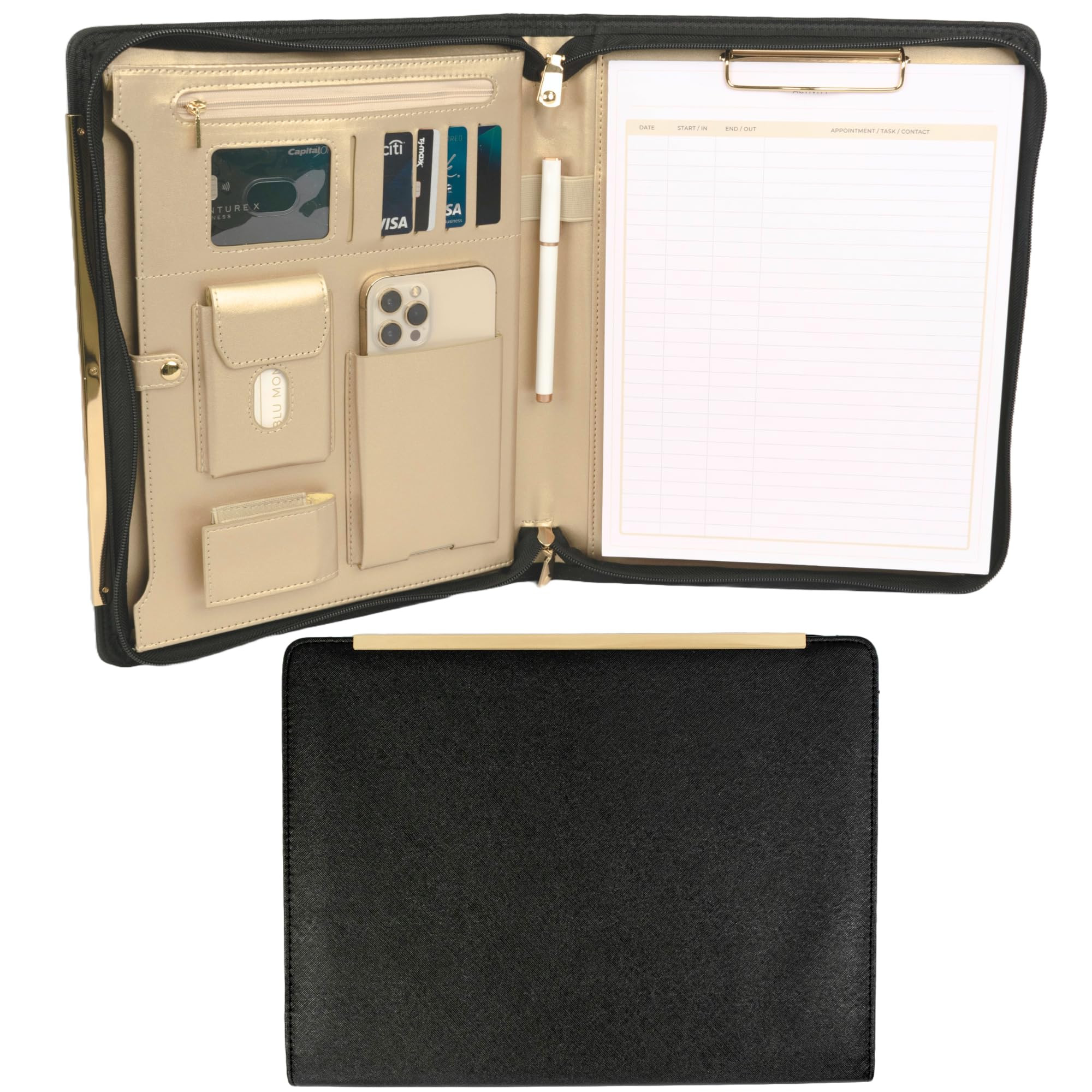 BLU MONACO Black Vegan Leather Portfolio Binder for Women - Professional Padfolio Work Organizer ... | Amazon (US)