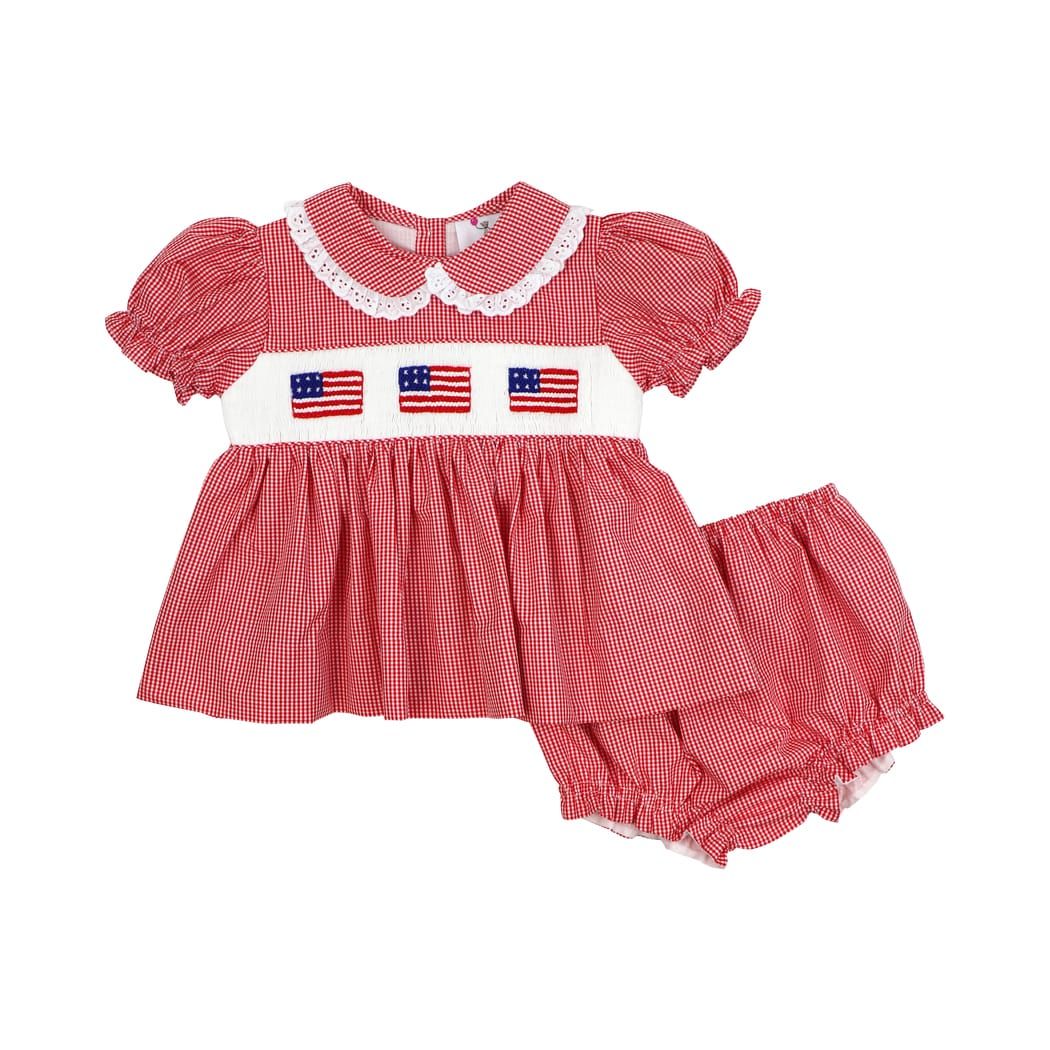 Red Gingham Smocked Flag Diaper Set | Eliza James Kids