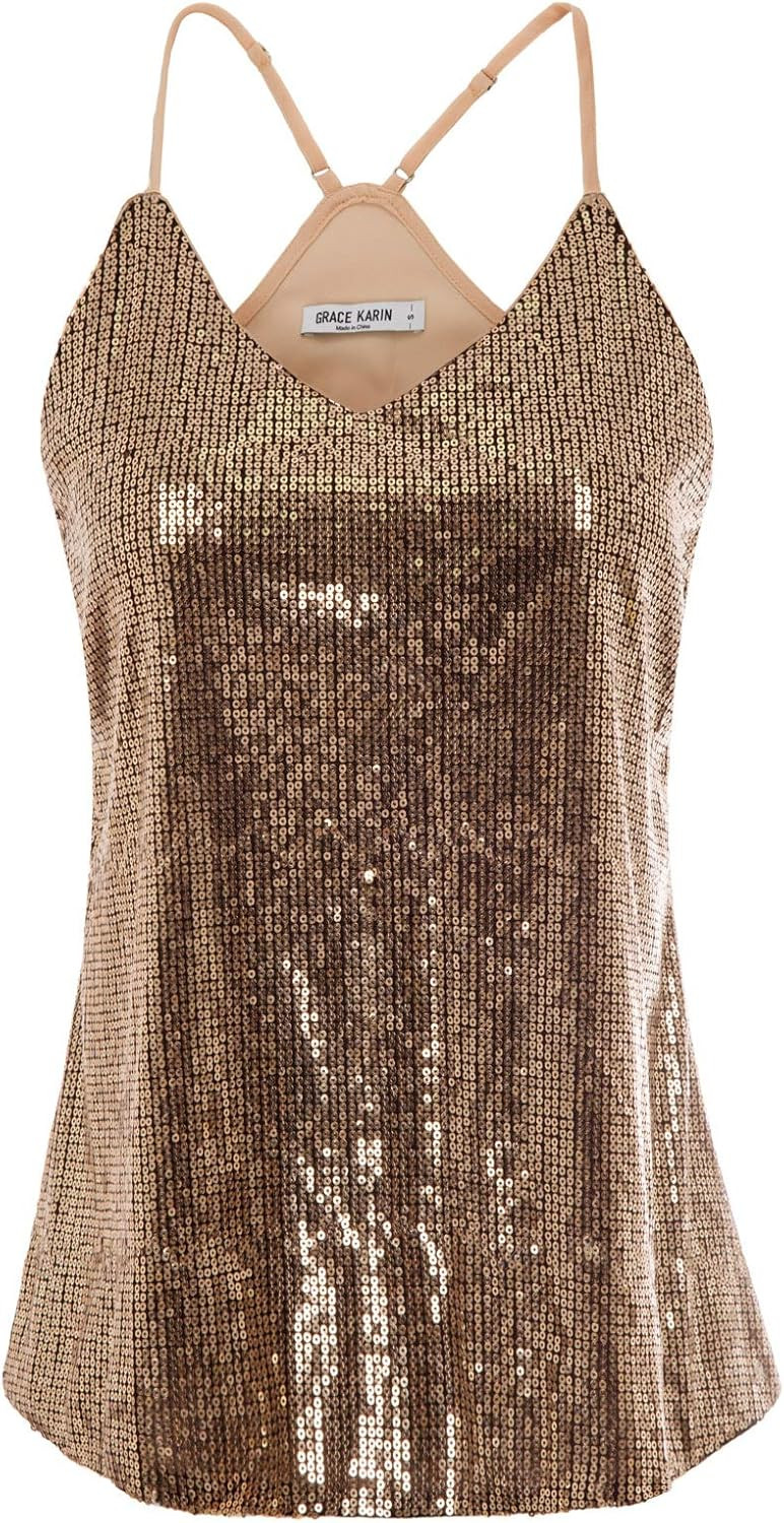 GRACE KARIN Women's Sleeveless Sparkle Shimmer Camisole Vest Sequin Sexy Tank Tops Shiny | Amazon (CA)