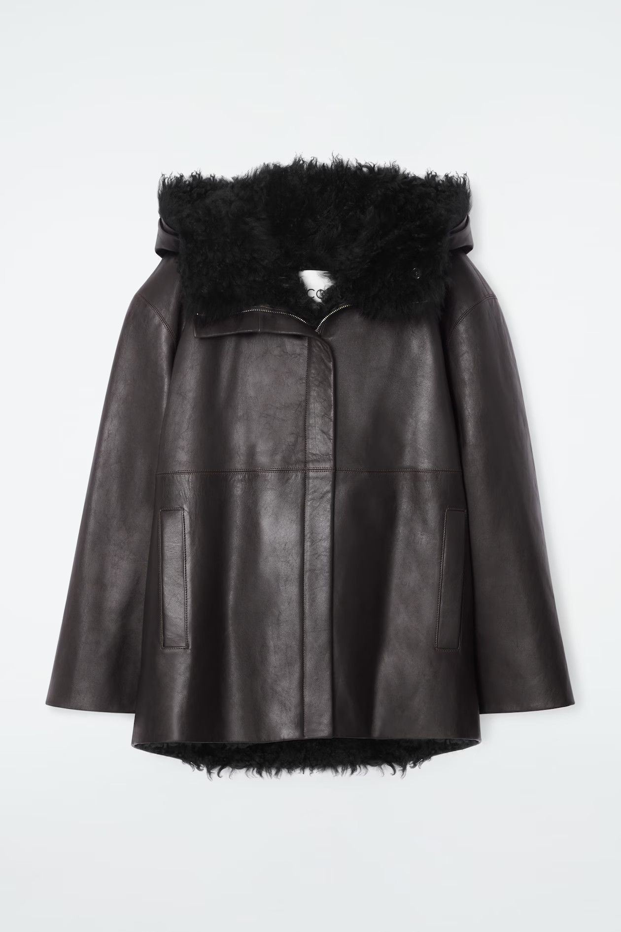 SHEARLING-LINED NAPPA HOODED JACKET - DARK BROWN | COS GB | COS UK