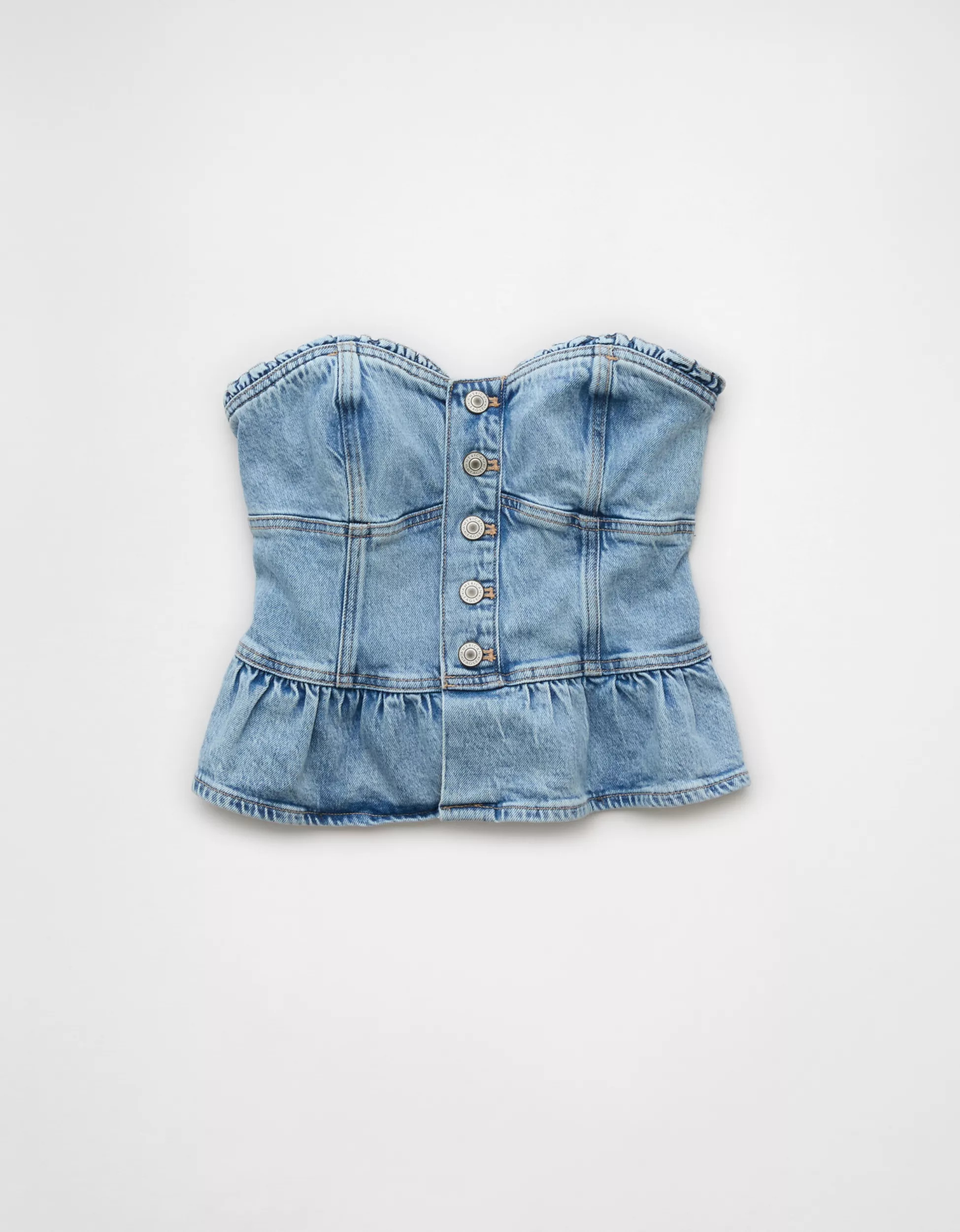 AE Denim Strapless Peplum Shirt | American Eagle Outfitters (US & CA)
